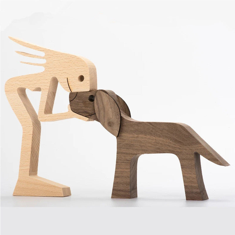 DIY Wooden Dog Figurine Sculpture Home Decor
