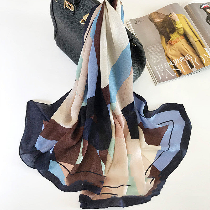 Geometric Silk Scarf Shawl - Spring/Autumn, Dual-Use