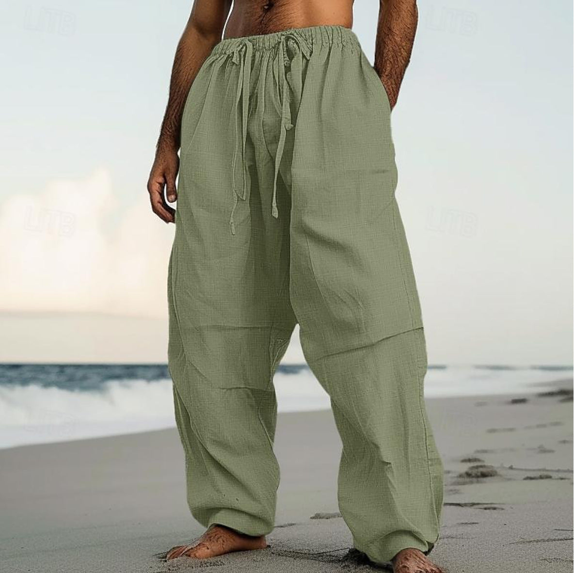 Beach Straight-leg Plain Color Daily Pants