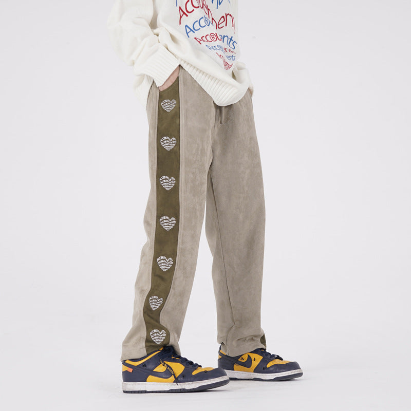 Side Stripes Love Embroidered Velvet Sweatpants Men