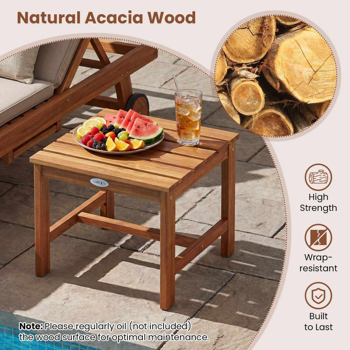 17" Square Acacia Wood Side Table with Slatted Top DirectDeals