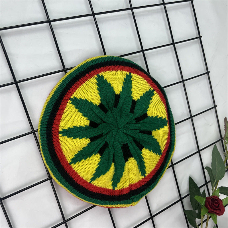 Hand Crocheted Wool Beret Jamaica Colorblock