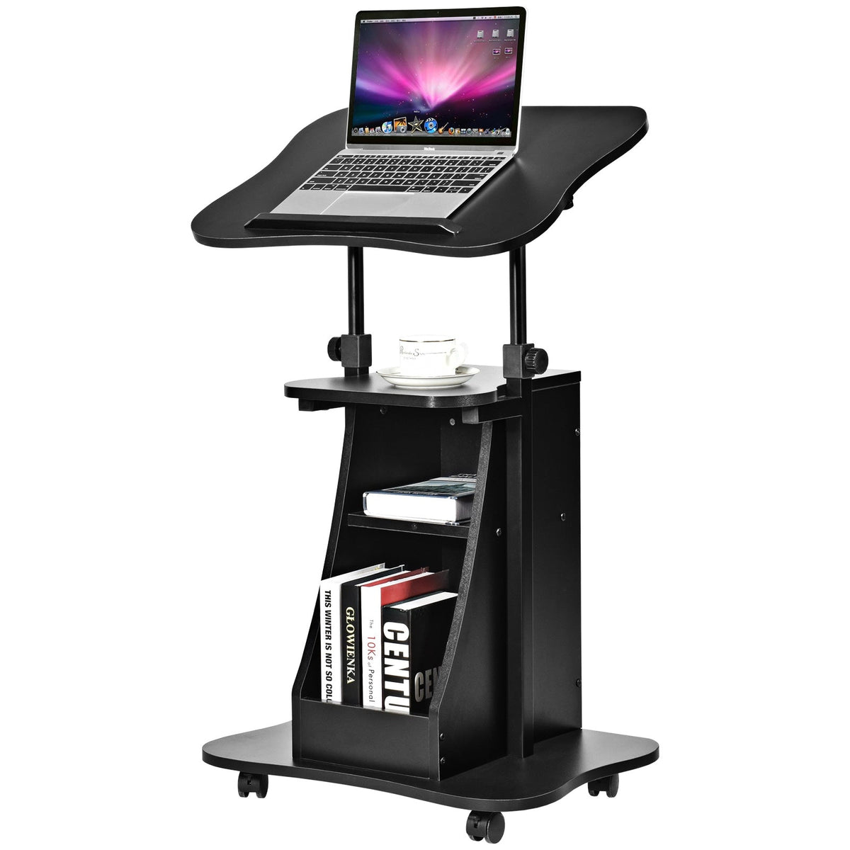 Sit-to-Stand Laptop Desk Cart Height Adjustable with Storage