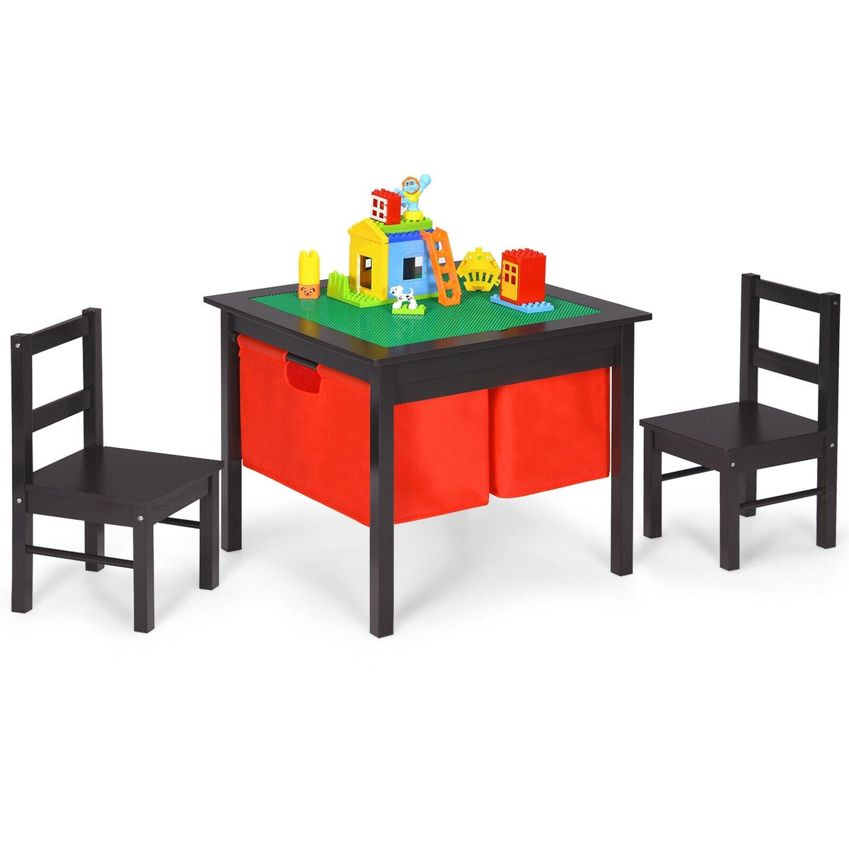 2-in-1 Kids Activity Table and 2 Chairs Set with Storage Building Block Table GBruno Store