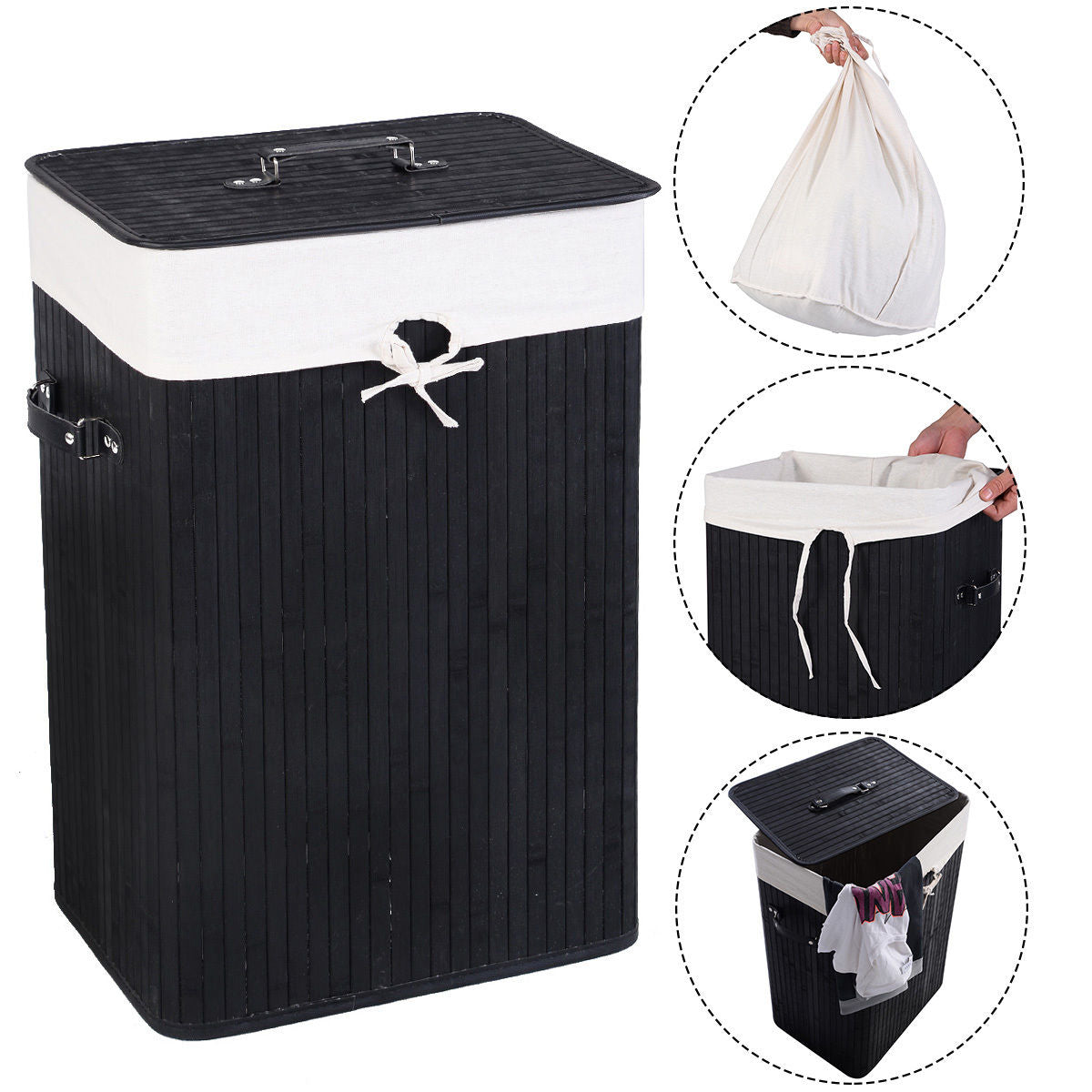 19 Gal Rectangle Laundry Basket Bamboo Clothes Hamper with Handles and Lid DirectDeals