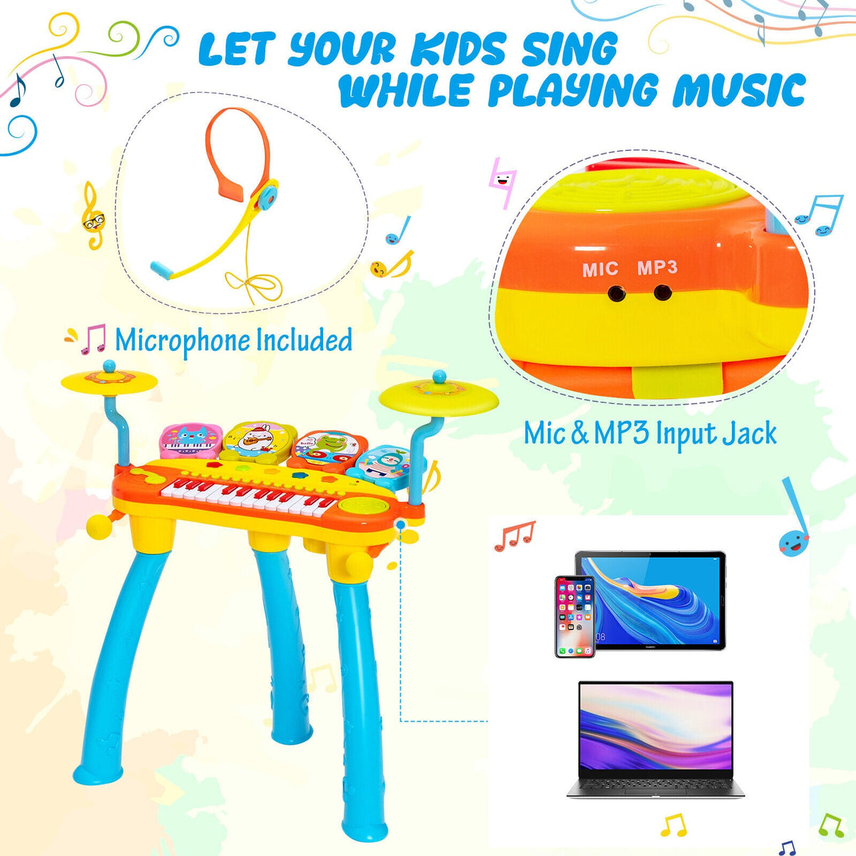 24-Key Piano Keyboard DJ Drum Combination with Microphone and MP3