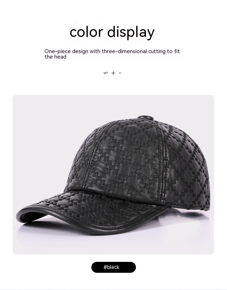 Full-grain Sheepskin Korean Style Plaid Hat Men
