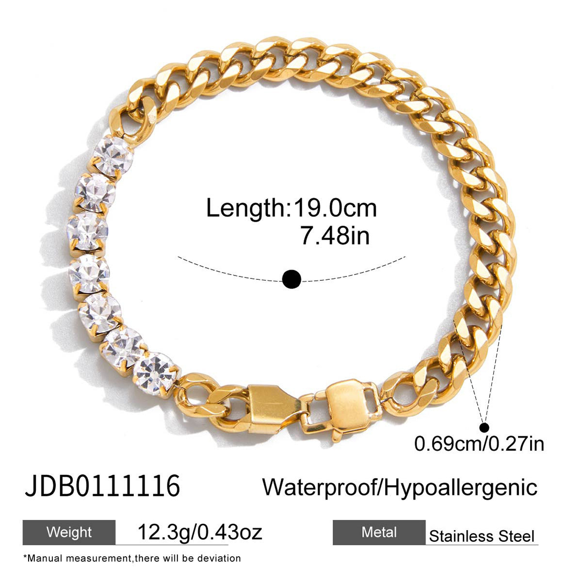 Womens Stainless Steel Cuban-Link Bracelet