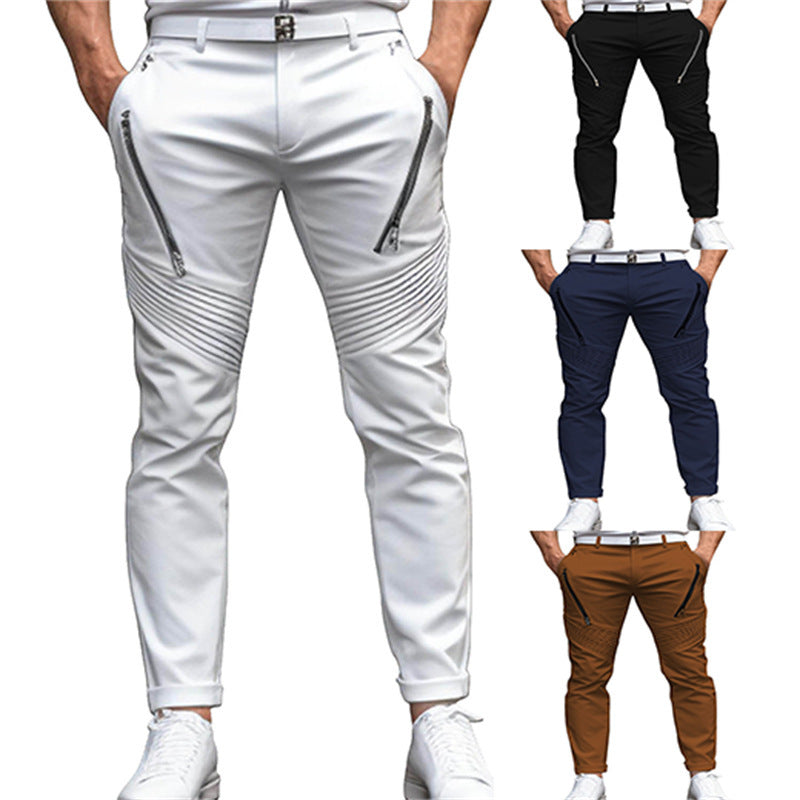 Men's Zipper Pleated Slim Fit Skinny Pants