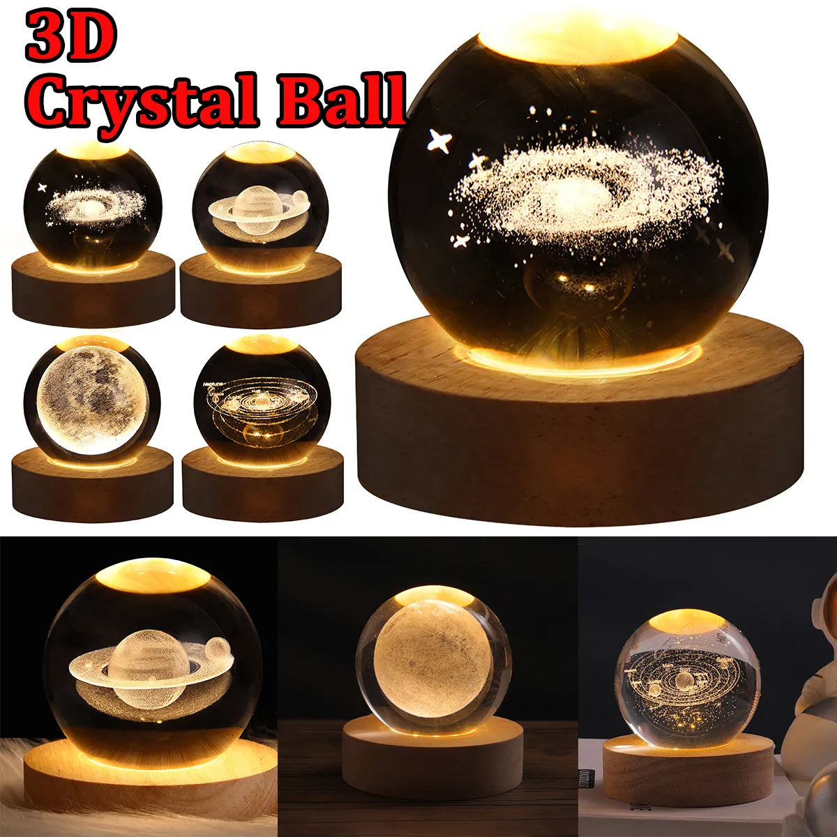 LED Galaxy Crystal Ball 3D Moon Lamp