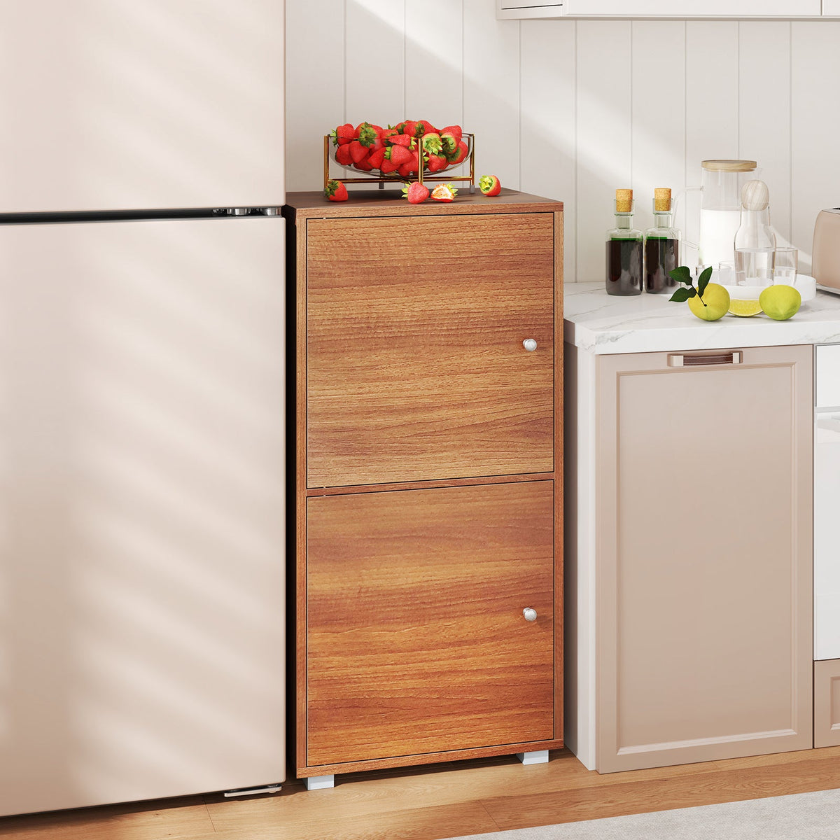 2-Tier Modern Style Nightstand with Drawer and Open Shelf-Walnut
