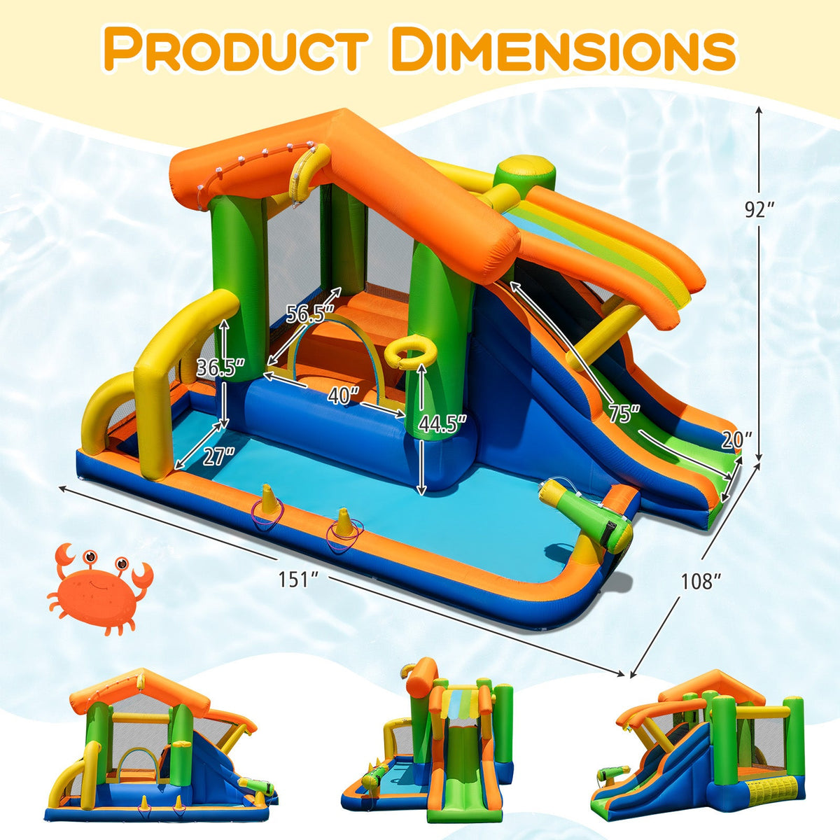 8-in-1 Jumping Castle with Slide and 520W Blower