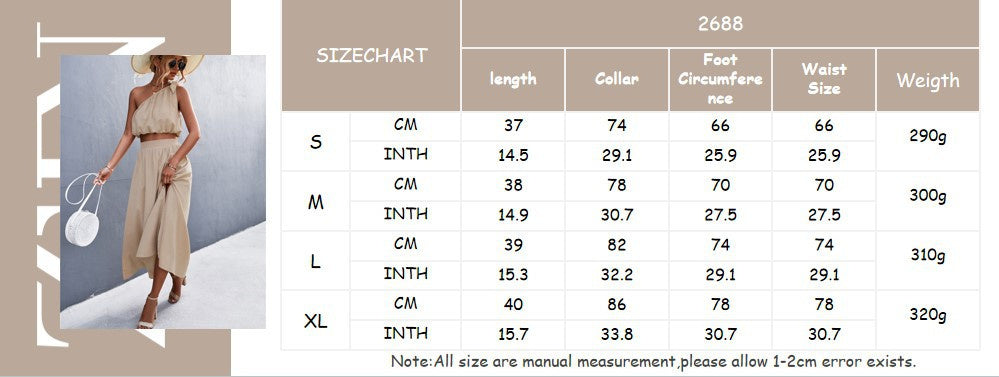 Oblique Shoulder Lace-Up Vest Slit Skirt Suit