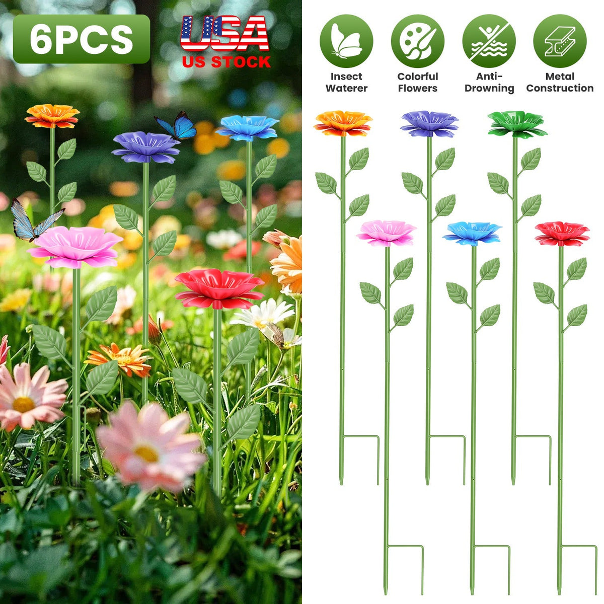 Metal Bee Watering Stations 6-Pack with Anti-Drowning Design GBruno Store