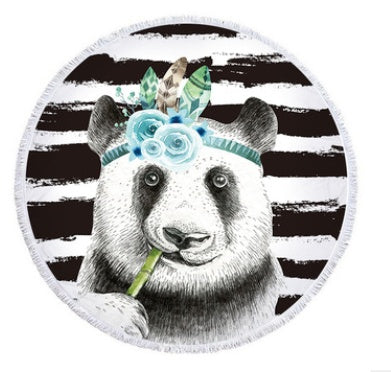 Round beach towel, cute animal, panda, beach towel, shawl cushion, microfiber