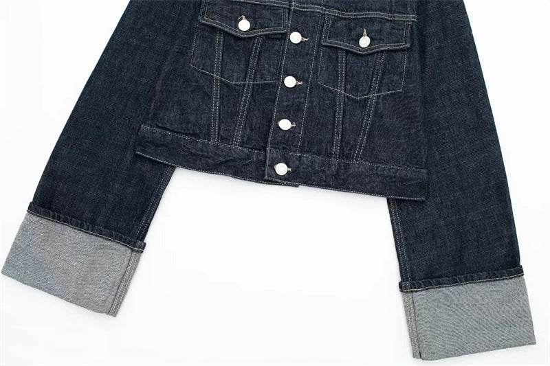 New Women's Hemming Sleeve Denim Jacket Coat Trousers