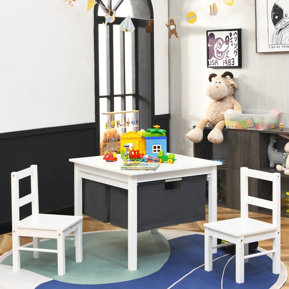 2-in-1 Kids Activity Table and 2 Chairs Set with Storage Building Block Table GBruno Store