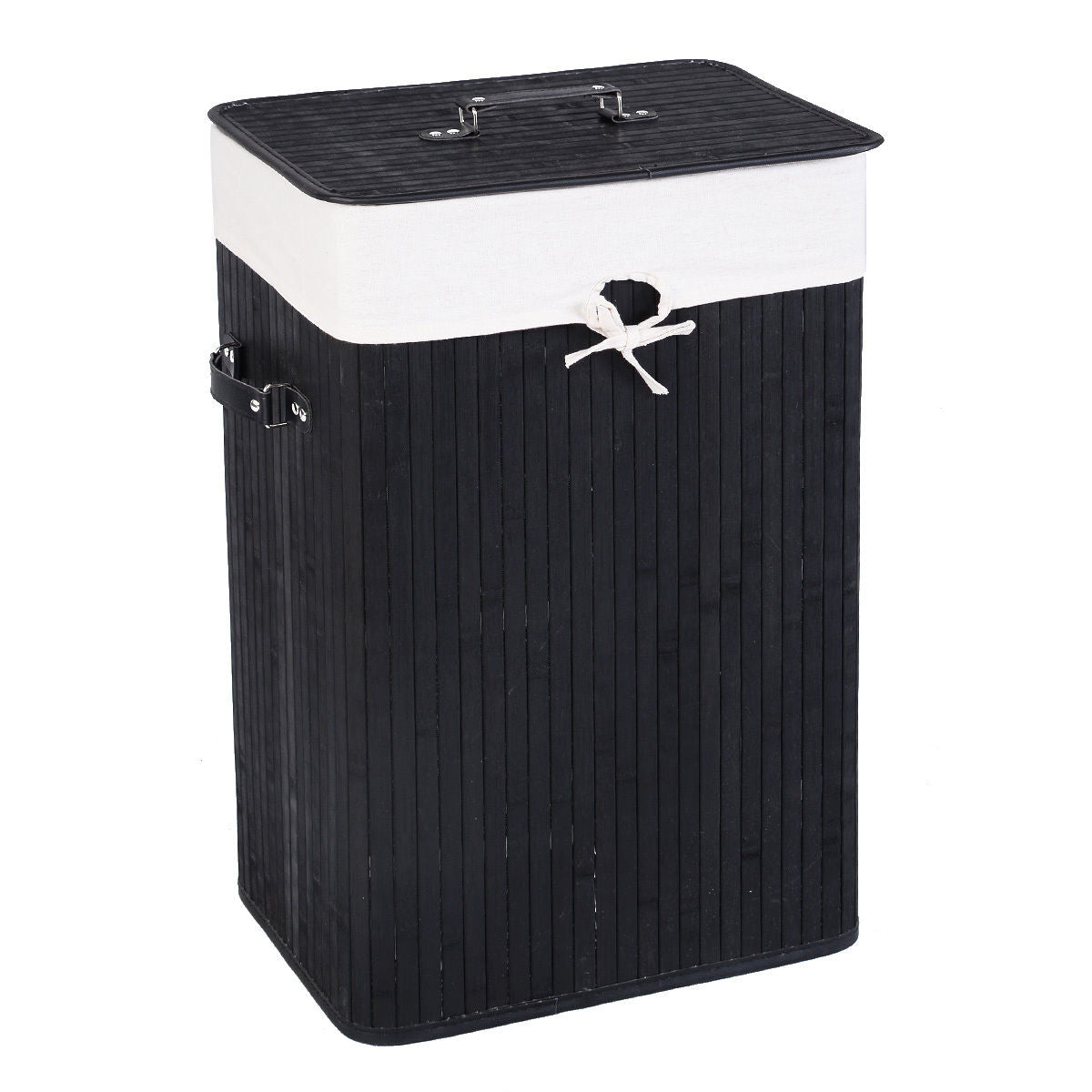19 Gal Rectangle Laundry Basket Bamboo Clothes Hamper with Handles and Lid DirectDeals