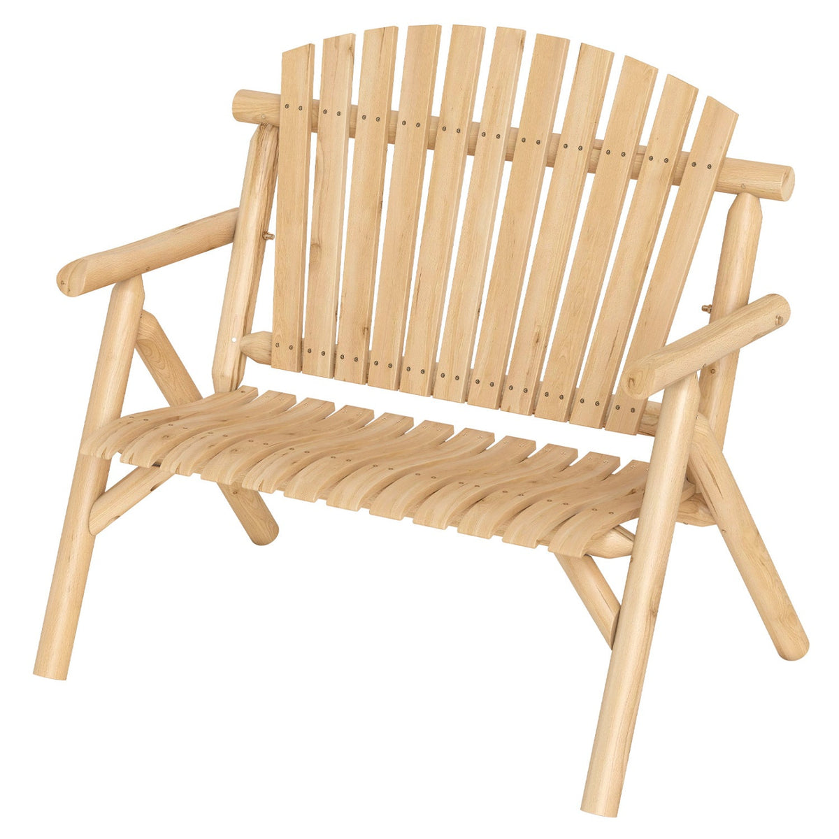2-Person Log Wood Patio Bench with Slatted Backrest DirectDeals