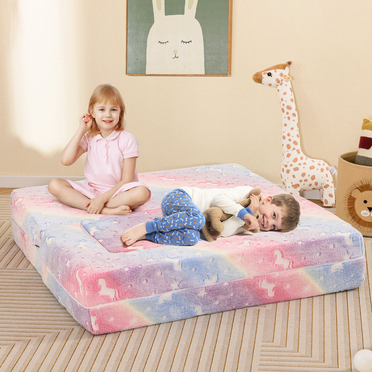 2 Seater Kids Play Couch with Removable and Machine Washable Flannel Cover