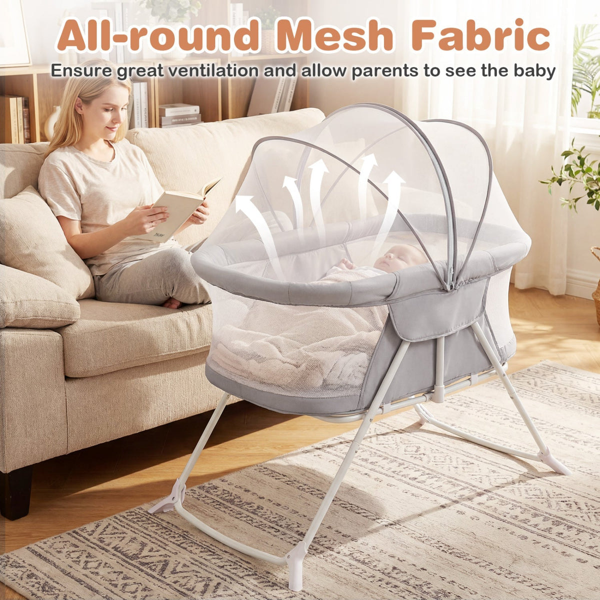 2 in 1 Baby Bassinet with Rocking Motion Foldable Bedside Sleeper with Breathable Mesh GBruno Store