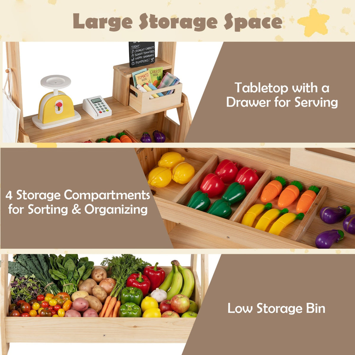 2-in-1 Wooden Mud Kitchen & Market Stand with Planter Box DirectDeals