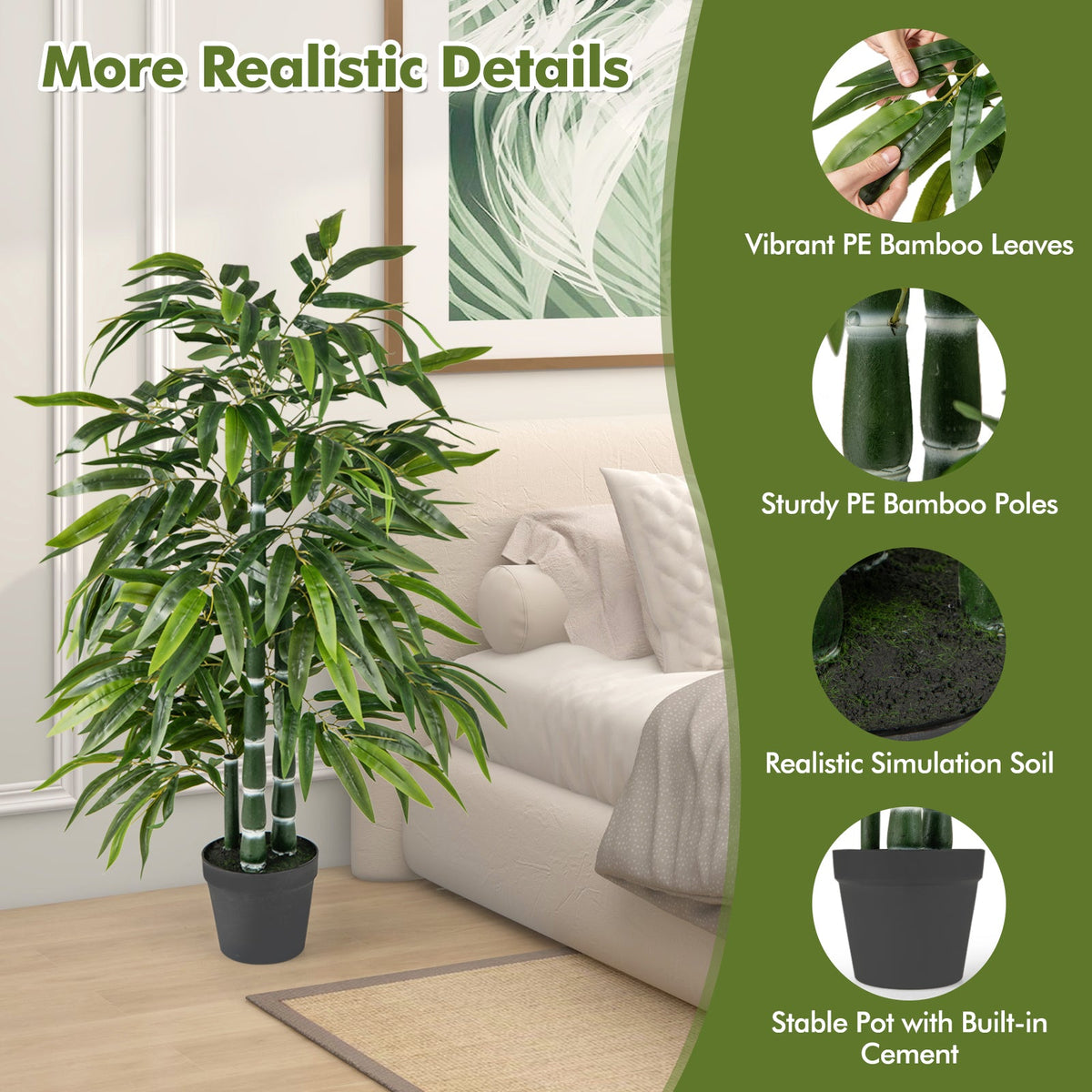 2 Pack Fake Bamboo Leave Tree with 3 PE Bamboo Trunk-Green DirectDeals