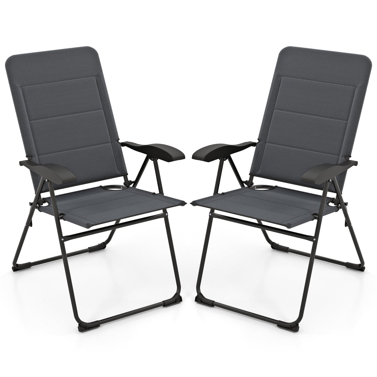 2 Pieces Outdoor Folding Patio Chairs with Adjustable Backrests for Bistro and Backyard