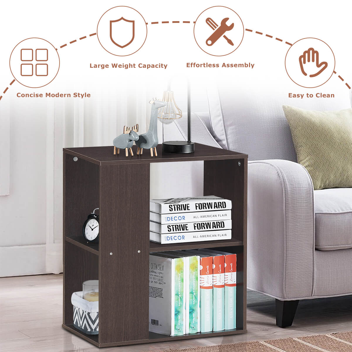 2-Tier Side End Table with Storage Shelves