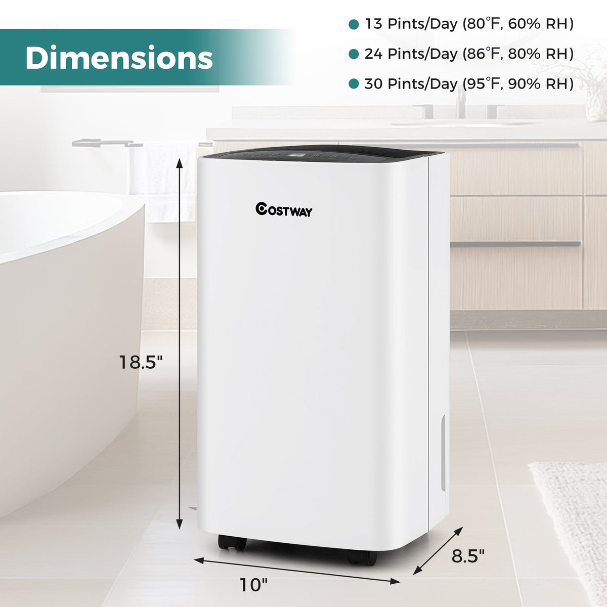 30 Pints 1500 Sq. ft Portable Dehumidifier For Medium To Large Spaces