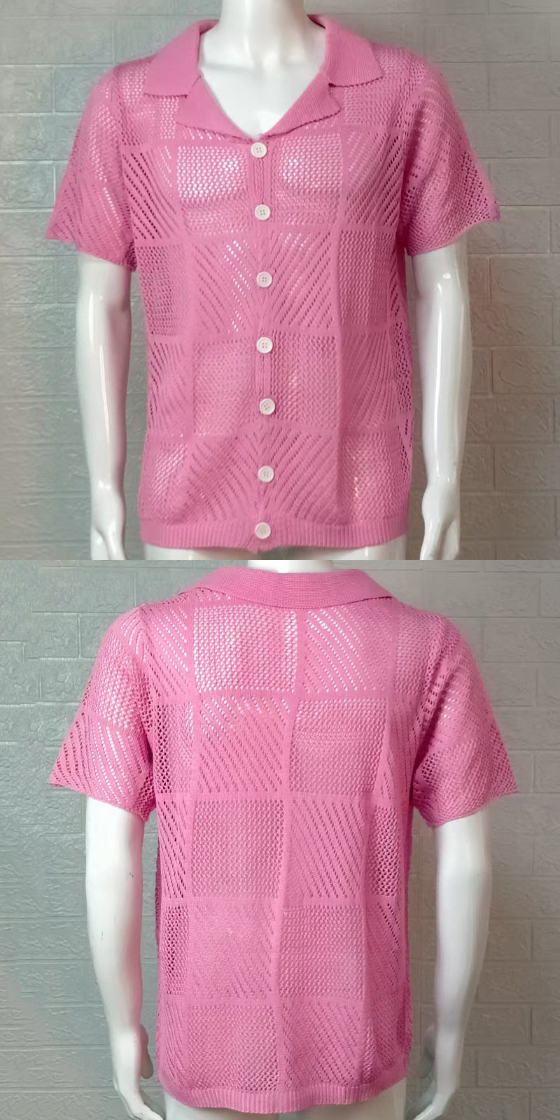 Men's Knit Polo Collar Cardigan Top