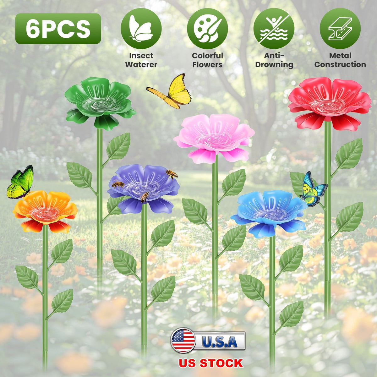 Metal Bee Watering Stations 6-Pack with Anti-Drowning Design GBruno Store