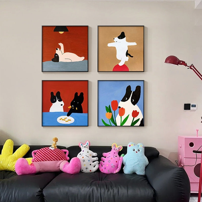 Cartoon Dog Red Square Restaurant Mural My Store