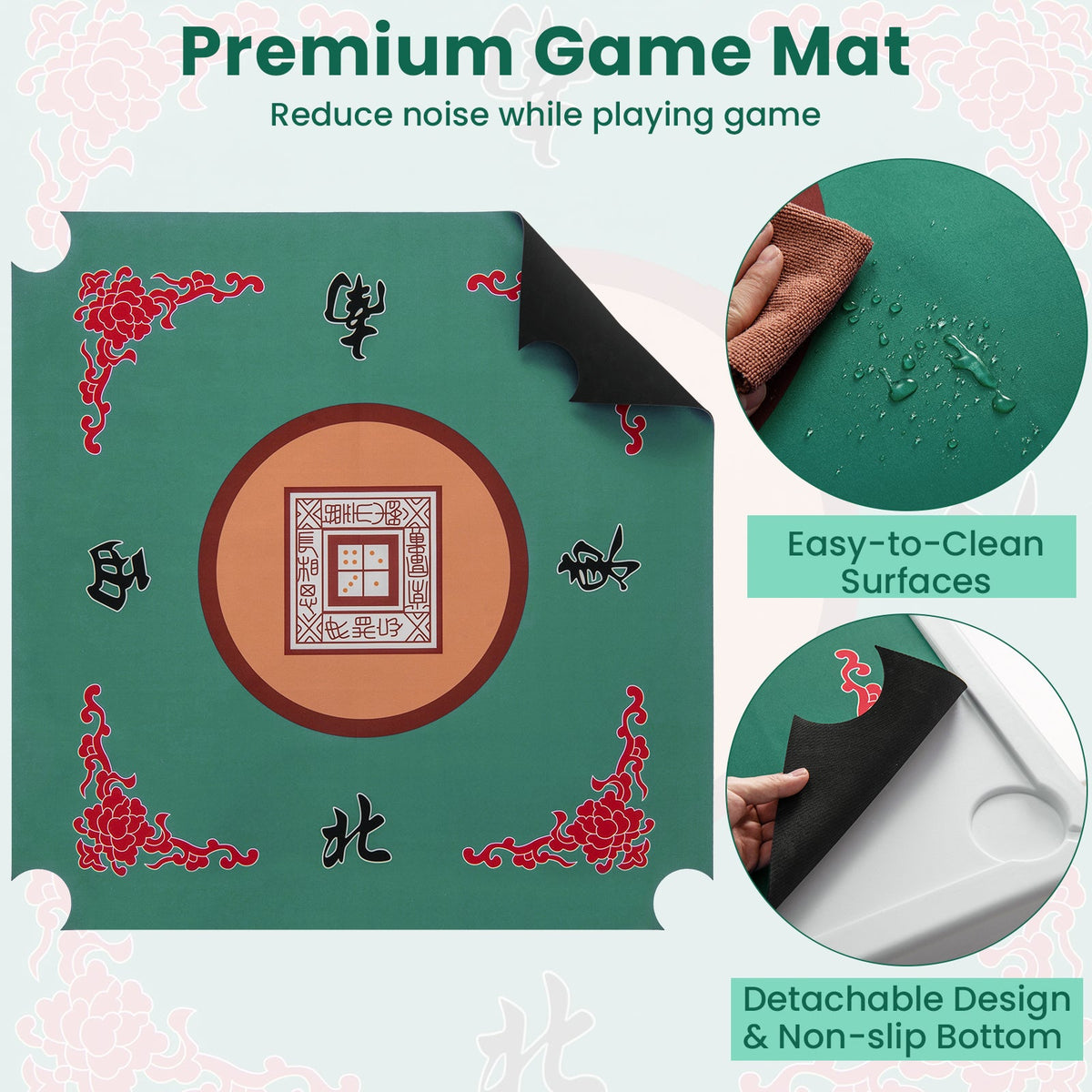 35 Inch 4 Player Game Card Folding Mahjong Table with Cup Holders-Light Green
