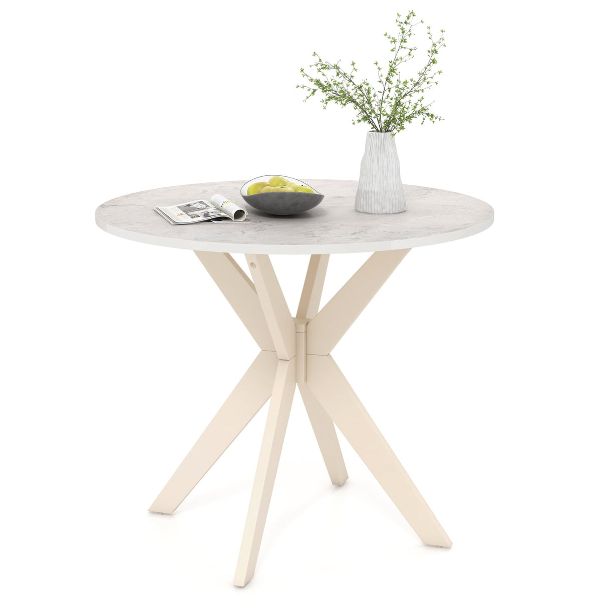 36-Inch Mid Century Modern Kitchen Table with Faux Marble Tabletop and Solid Rubber Wood Legs