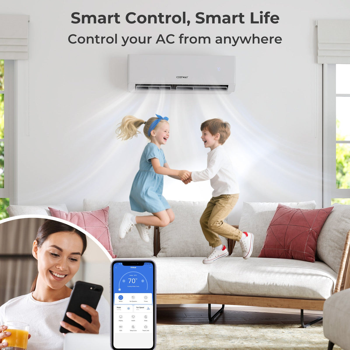 36000 BTU 2 Zone 23 SEER2 Mini Split Air Conditioner Wifi Enabled with Heat Pump
