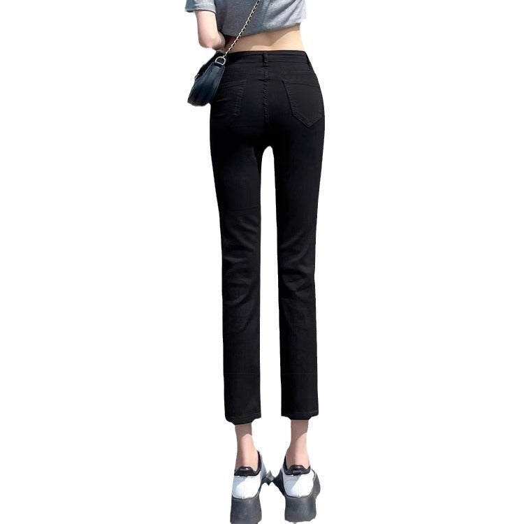 Black Plus Velvet Smoke Pipe Jeans Leggings