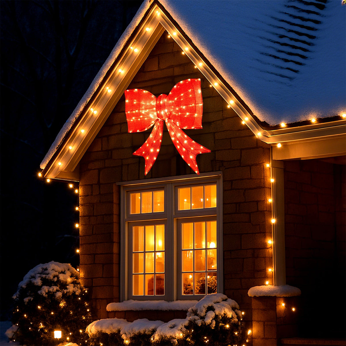 37 Inch Lighted Christmas Bow Decoration with Warm White LED Lights