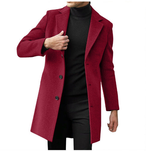 Mens Mid-length Long-sleeve Wool Coat Autumnwinter Wool Outerwear