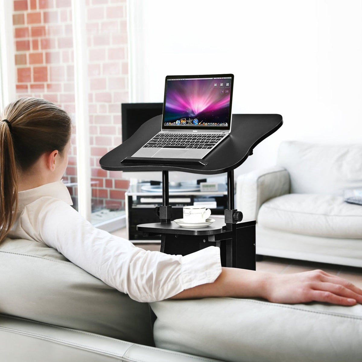 Sit-to-Stand Laptop Desk Cart Height Adjustable with Storage