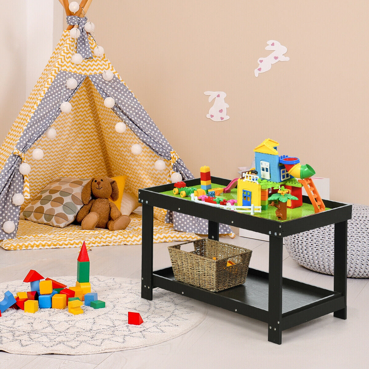 Solid Multifunctional Wood Kids Activity Play Table