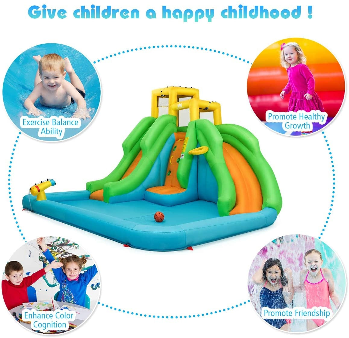 Inflatable Water Park Bounce House with Climbing Wall without Blower