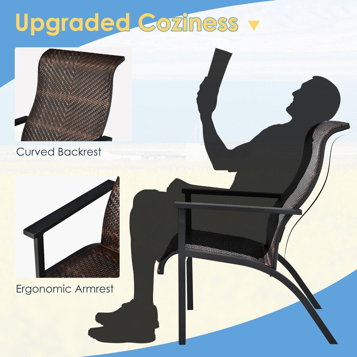 3 Pieces Patio Rattan Bistro Set with High Backrest and Armrest