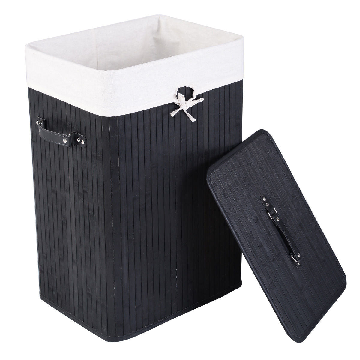 19 Gal Rectangle Laundry Basket Bamboo Clothes Hamper with Handles and Lid DirectDeals
