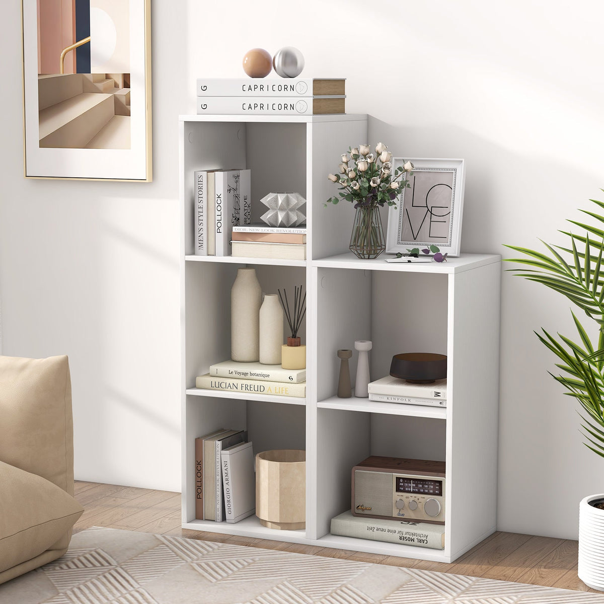3 Cube Bookshelf with Back Guardrail for Living Room Bedroom