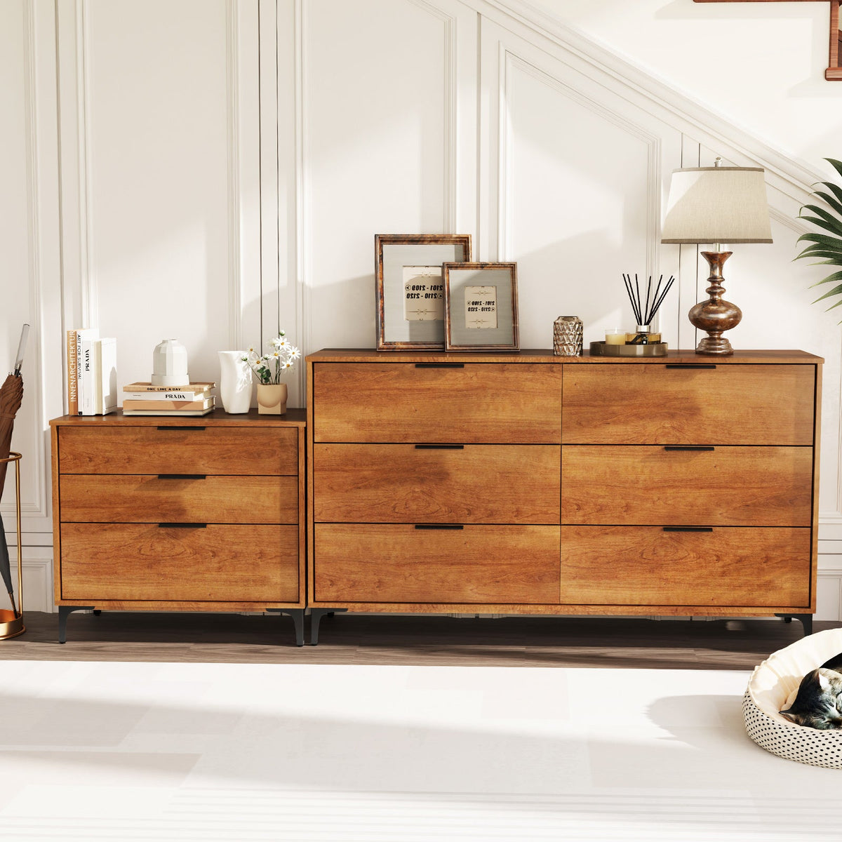 3 Drawer Dresser with Interlock System for Bedroom Living Room-Cherry