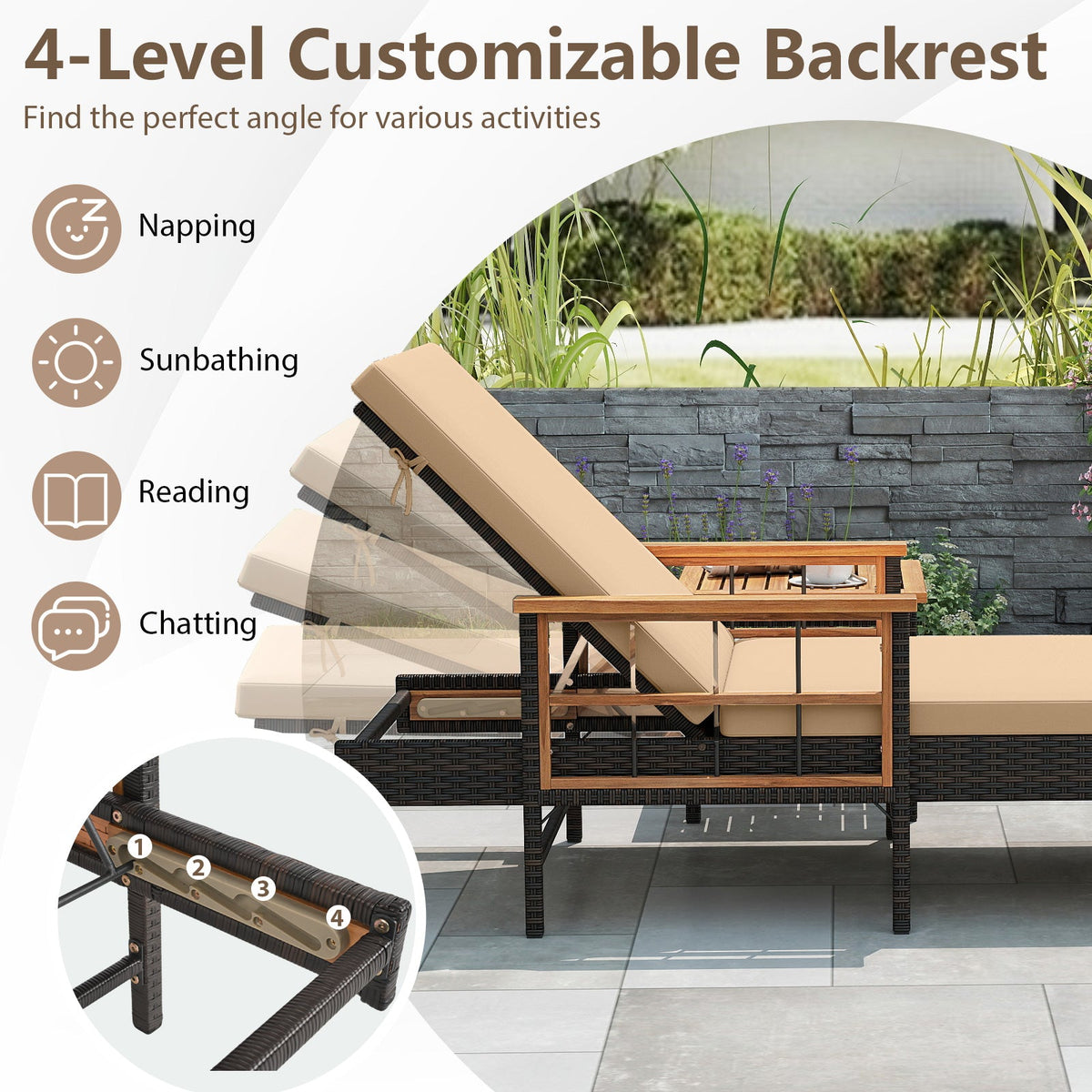 3 Pieces Patio Chaise Lounge Set for Poolside Backyard Porch