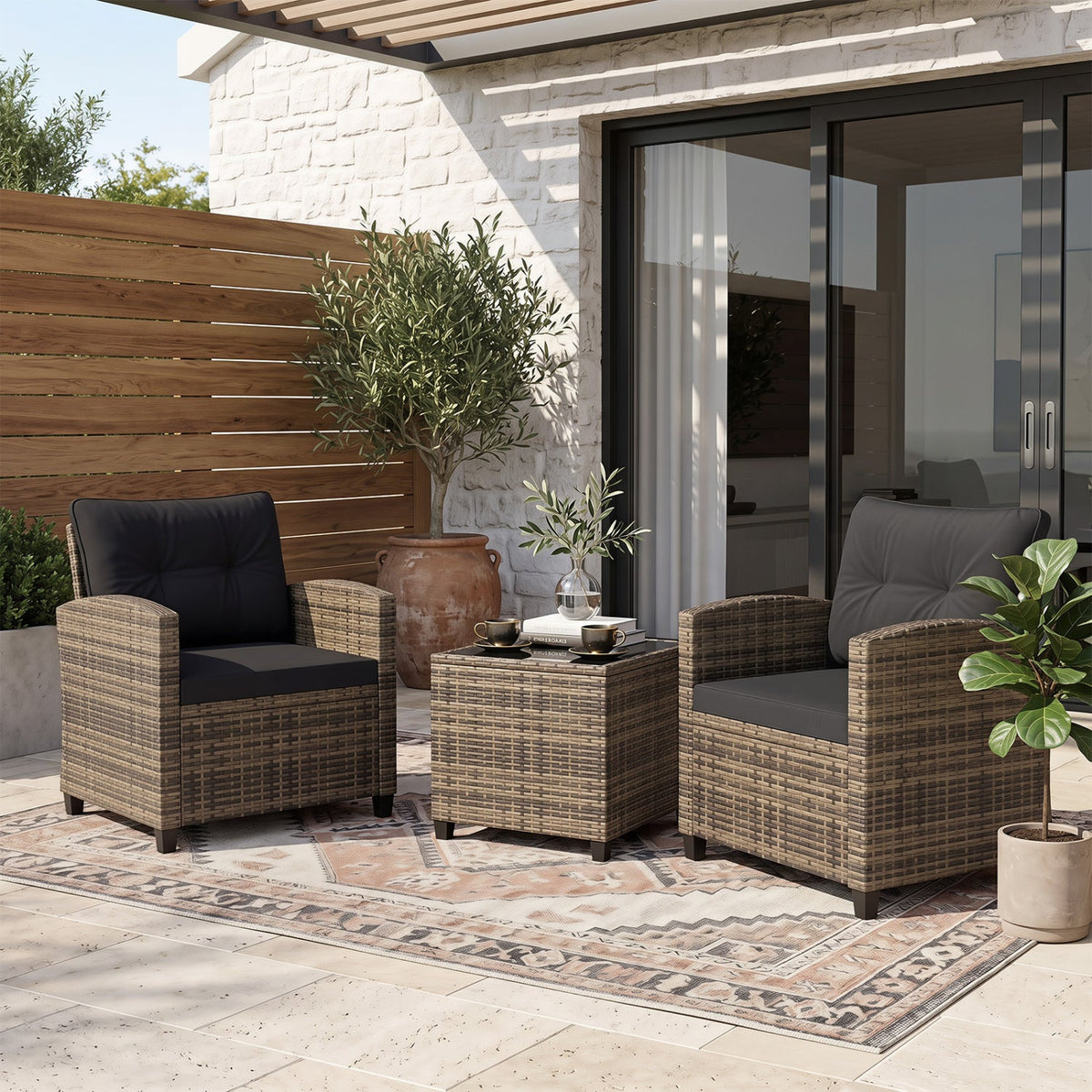 3-Piece Patio Conversation Set with Tempered Glass Table DirectDeals
