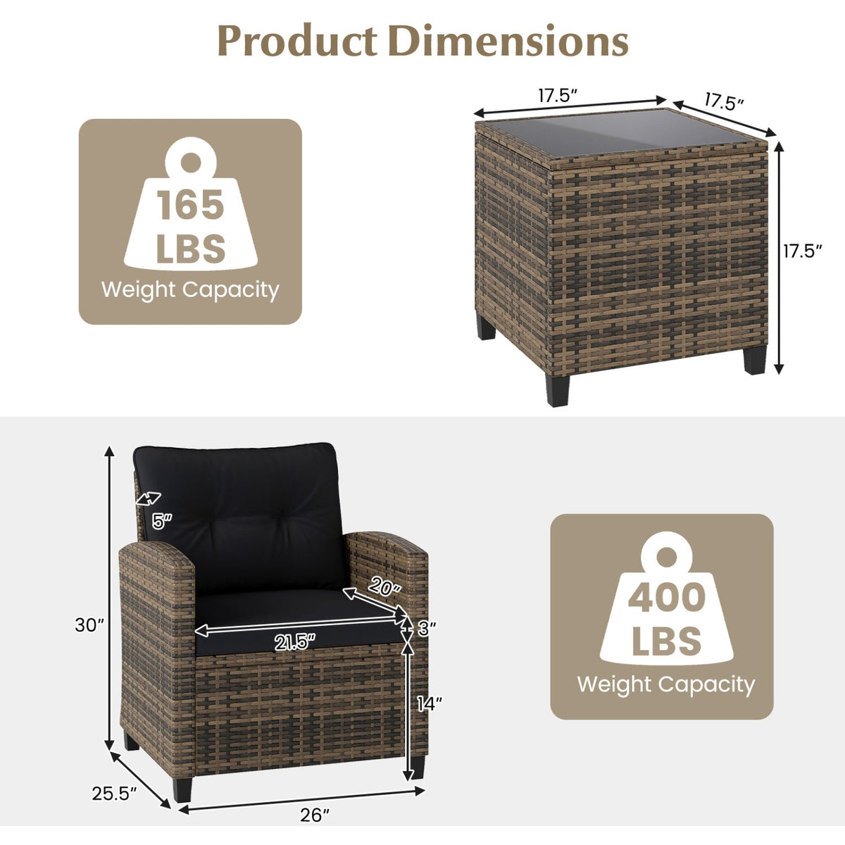 3-Piece Patio Conversation Set with Tempered Glass Table DirectDeals