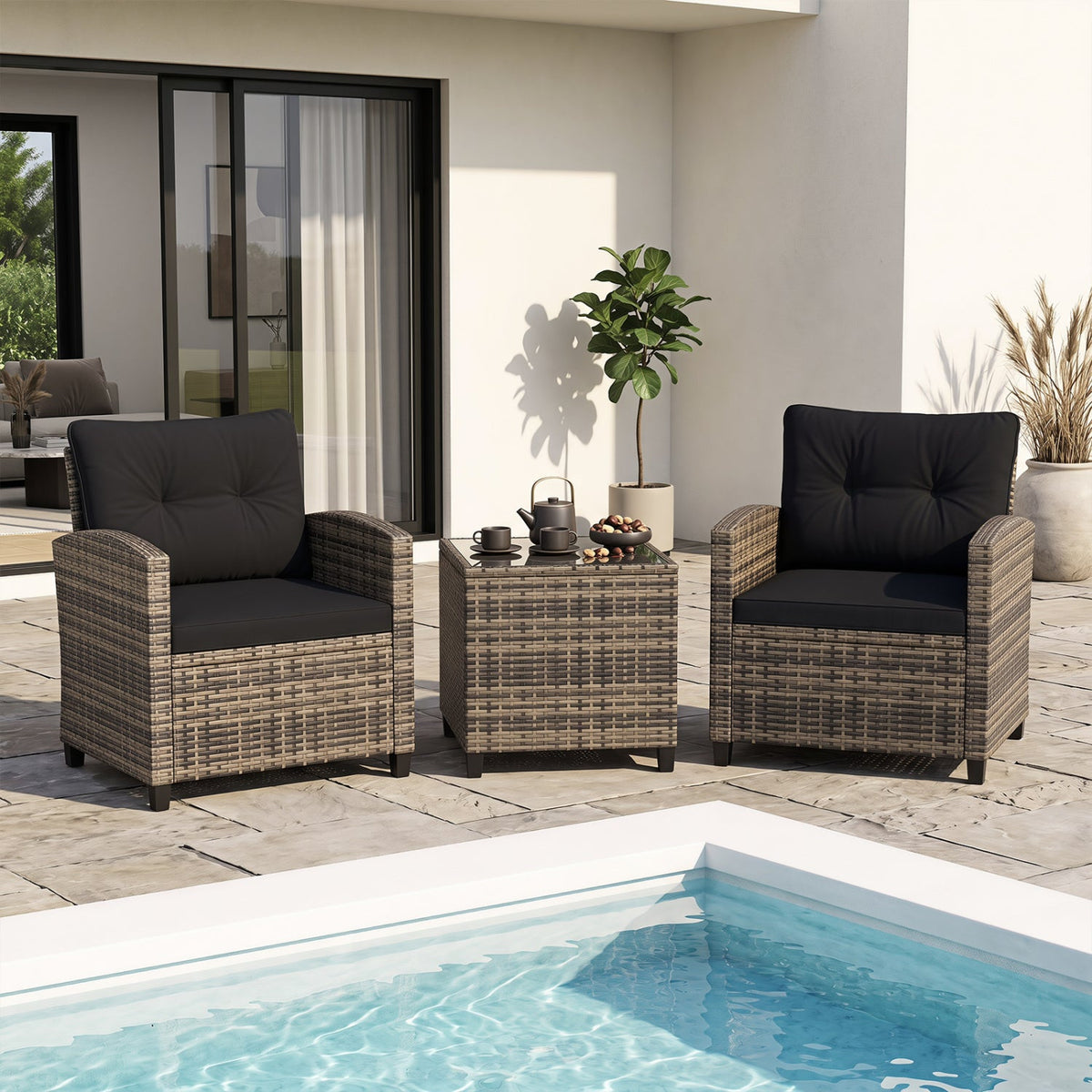 3-Piece Patio Conversation Set with Tempered Glass Table DirectDeals
